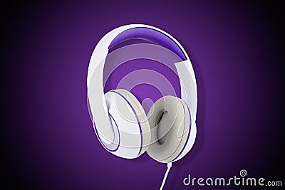 White and purple padded headphones isolated on purple Stock Photo