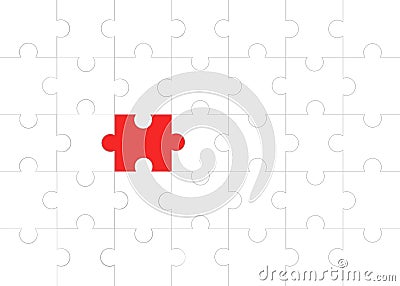 White puzzle with different red pieces. One of many. business concept Vector Illustration