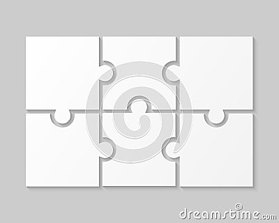 White Puzzle Pieces JigSaw Six Steps Infographic. Vector Illustration