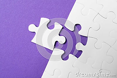 White puzzle with unfitting piece on background, flat lay Stock Photo