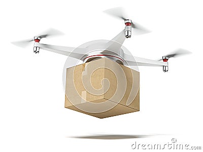 White quadrocopter carrying carton box Stock Photo