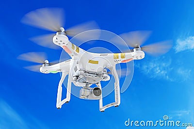 White quadrocopter drone with a video camera 3d Stock Photo