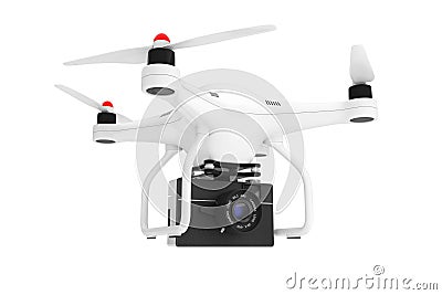 White Quadrocopter with Old Vintage Photo Camera. 3d Rendering Stock Photo