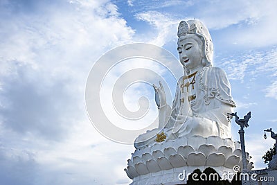 White Quan Yin or Kuan Yin chinese goddess statue for thai people traveler travel visit and respect praying blessing deity Stock Photo