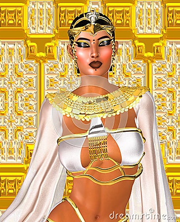 White Queen. Egyptian digital art fantasy image of a goddess in white and gold. Stock Photo