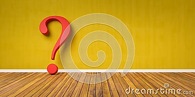 White question mark at yellow concrete grunge Wall -3D-Illustration Stock Photo