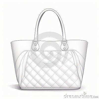 Detailed Sketching: White Quilted Bag With Subtle Tonal Values Stock Photo