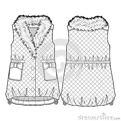 White quilted vest with fur collar Vector Illustration