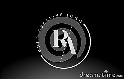 White RA Serif Letter Logo Design with Creative Intersected Cut Vector Illustration