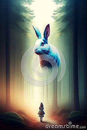 White Rabbit and Alice from Wonderland. A surreal take on a fairy tale Stock Photo