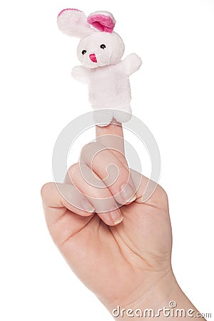 White rabbit finger puppet Stock Photo