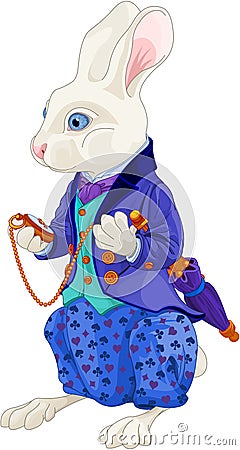 White Rabbit Holds Watch Vector Illustration