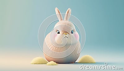 a white rabbit sitting on top of a pile of yellow powder Stock Photo