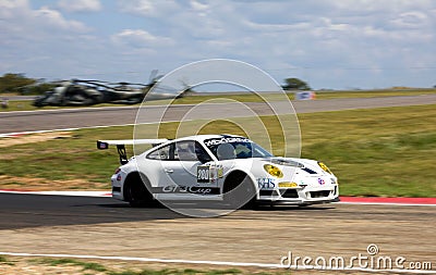 White racing Porsche gt3 car in competition at San Carlos Circuit, Venezuela Editorial Stock Photo