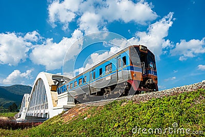 Train pass through the bridge Stock Photo