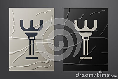 White Rake toy icon isolated on crumpled paper background. Children toy for beach games. Paper art style. Vector Stock Photo