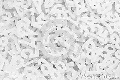 White random digit numbers heap background frame filling top view from above, algebra, education or science concept Cartoon Illustration