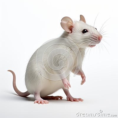 Precisionism-inspired White Rat Standing Against White Background Stock Photo