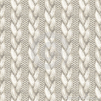 White realistic knitted seamless pattern. Watercolor hand paint cozy warm knit texture Stock Photo