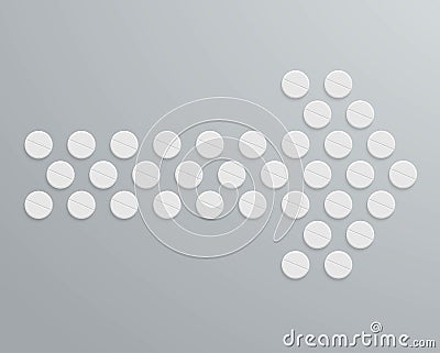 White realistic medical pills in the form of arrows Vector Illustration