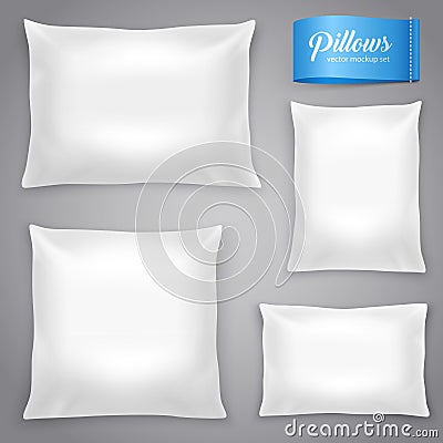 White Realistic Pillows Background Set Vector Illustration