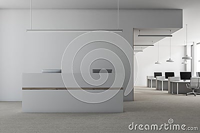 White reception desk in open space office Stock Photo