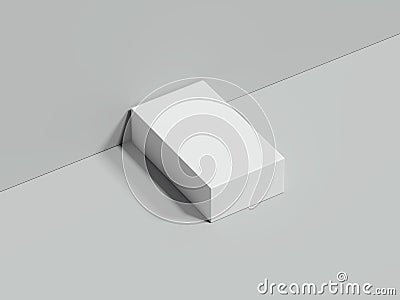 White rectangular box stands next to the grey wall and on floor, 3d rendering Stock Photo