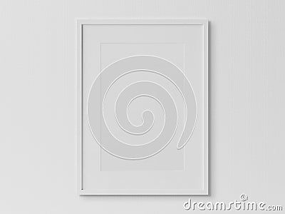 White rectangular vertical frame hanging on a white wall mockup Stock Photo