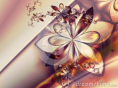 White Red Abstract Fractal Flower Background Stock Photo