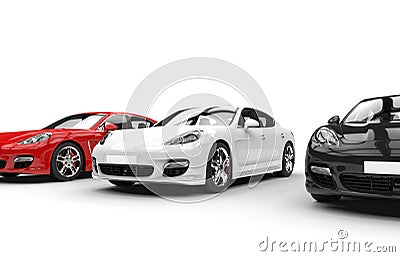 White Red And Black Cars Stock Photo