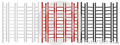 White red and black ladder set in different positions isolated on white background. 3D rendering. Stock Photo