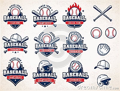 White, red and blue Vector Baseball logos Vector Illustration