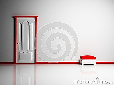 White and red classic door and a pouf Stock Photo