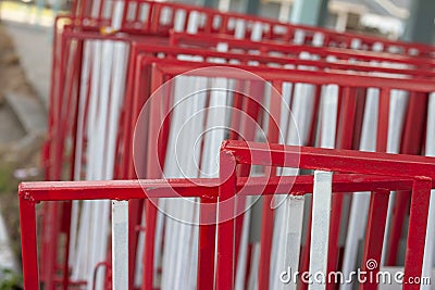 White and red iron fence for traffic barrier stack many. Stock Photo