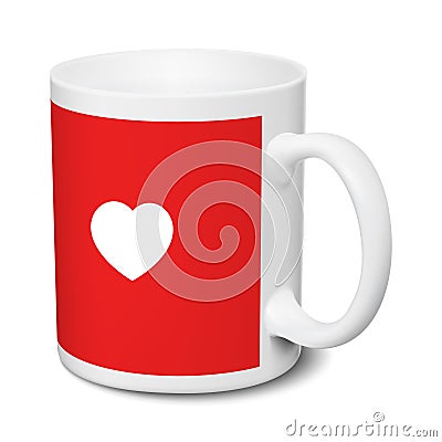 White and red mug love realistic 3D mockup Cartoon Illustration