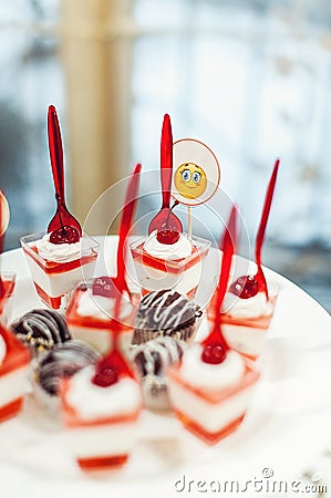 White-red panna cotta on a plate Stock Photo