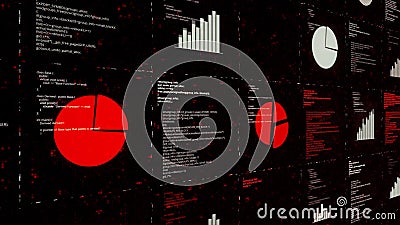 White and red programs.Animation. A problem solving program written on a black background in abstraction with various Editorial Stock Photo