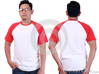 White Red Ringer Shirt Mockup Template Stock Photo