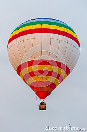 White Red Yellow Hot Air Balloons in Flight Stock Photo