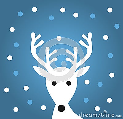 White reindeer, snowflakes on blue background Vector Illustration