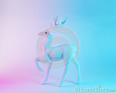 White reindeer in vibrant bold gradient holographic colors. Christmas and New Year minimal art concept Stock Photo