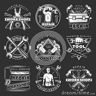 White Repair Workshop Logo Set Vector Illustration