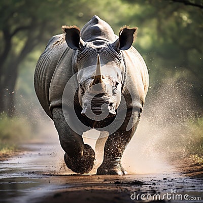 White rhino bull Cartoon Illustration