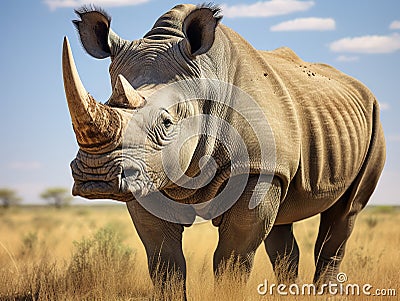 White rhino shows off her horn Cartoon Illustration
