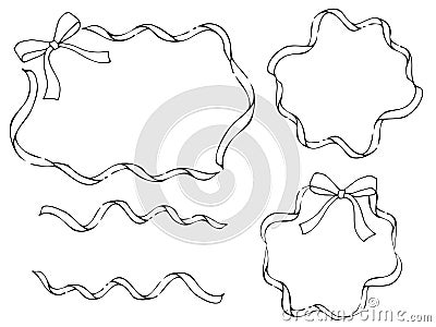 White ribbon frames. Hand drawn monochrome illustrations Cartoon Illustration