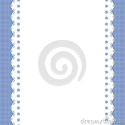 White ribbon tablecloth napkin with carved blue edge on a checkered dark blue background with a pattern of small blue flowers scra Vector Illustration