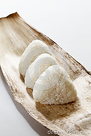 White rice balls, salt knots, traditional Japanese bento lunches Stock Photo