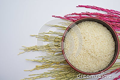 White rice and paddy On a white background Stock Photo