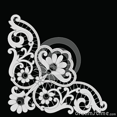 White Richelieu embroidery pattern on the black background Vector Illustration