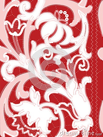 White Richelieu embroidery patterns on the red background Vector Illustration